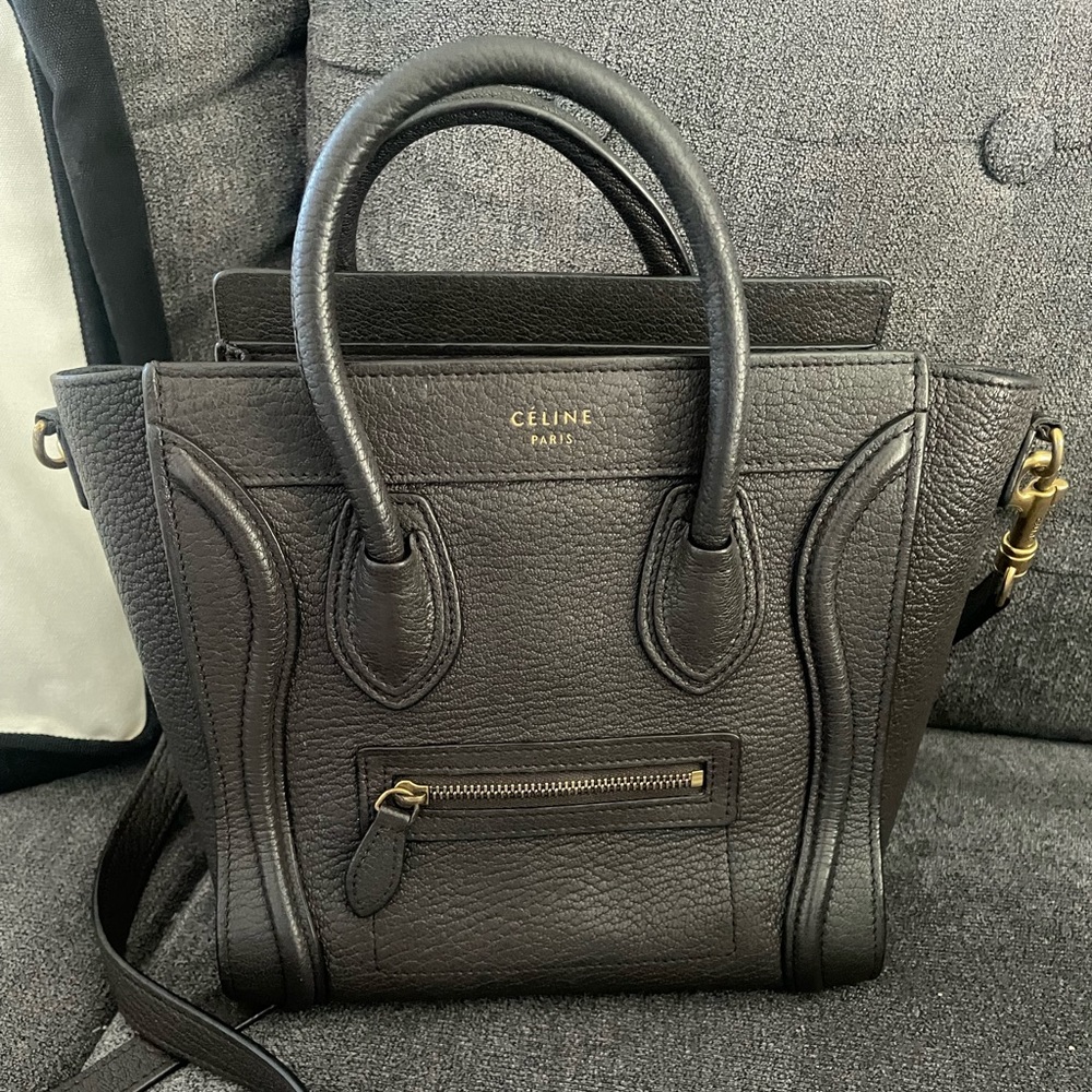 100% authenticated Celine nano luggage tote in calfskin grey leather